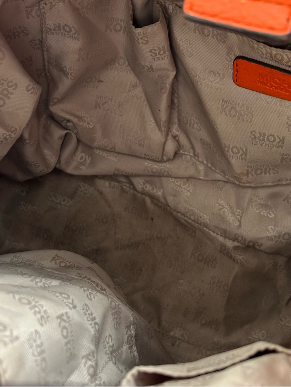 Michael Kors Orange Pebbled Leather Drawstring Tote Bag Shoulder Bag - Picture 9 of 11